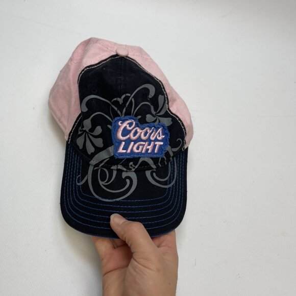 Y2K Coors Light Strapback Adjustable Hat Cap Beer Women Grunge Floral Goth Pink - Picture 11 of 13